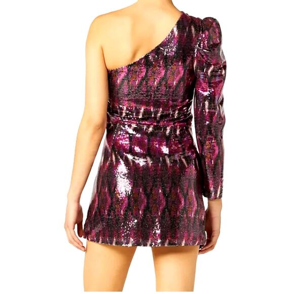 Misa Los Angeles  Nova One-Shoulder Sequin Minidress - Large Fuchsia Ikat $370 - Picture 3 of 11